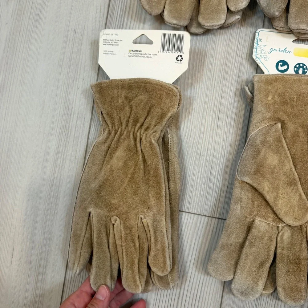 MidWest Quality Gloves Garden Leather Cowhide Work Gloves Lot of 4 Tan 2911M2 L